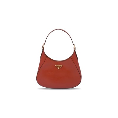 PRADA LEATHER SHOULDER BAG WITH ENAMELED METAL TRIANGLE LOGO AND METAL HARDWARE BERRY 1BC179 (26*19*5cm) 